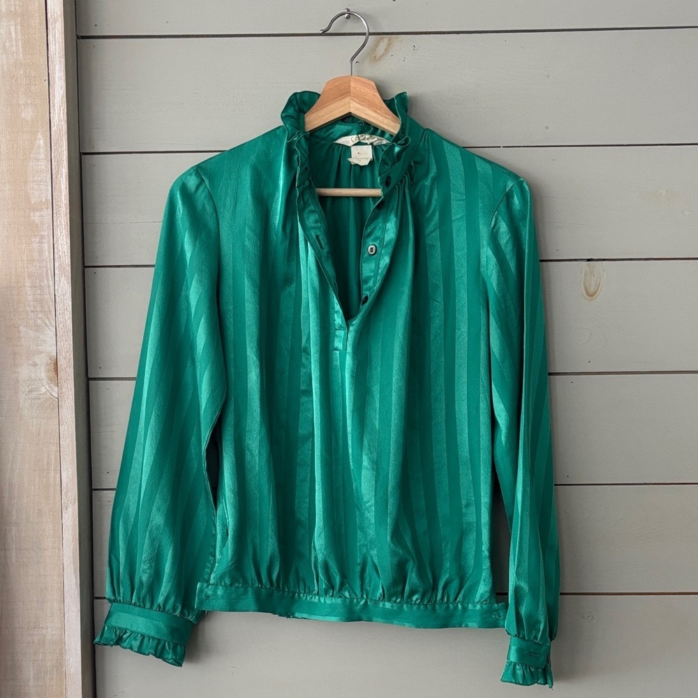 Vintage André Better Blouse Co. Emerald Green Satin Blouse